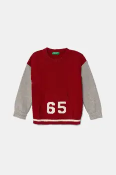 United Colors of Benetton pulover pentru copii din amestec de lana culoarea bordo, light, 1WUAH1027 imagine