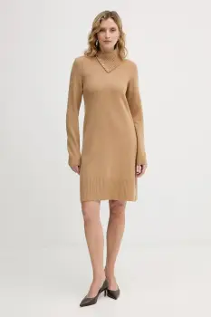 United Colors of Benetton rochie cu lana culoarea maro, midi, mulata, 1444DV02F imagine