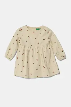 United Colors of Benetton rochie de catifea pentru copii culoarea bej, mini, evazati, 40CYGV020 imagine