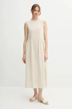 United Colors of Benetton rochie din amestec de in culoarea bej, maxi, evazati, 48I5DV0BK imagine