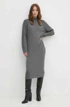 United Colors of Benetton rochie din amestec de lana culoarea gri, midi, oversize, 1235DV01T imagine