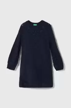 United Colors of Benetton rochie din amestec de lana pentru copii culoarea albastru marin, mini, drept imagine