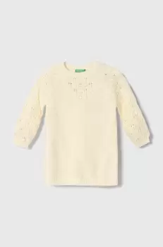 United Colors of Benetton rochie din amestec de lana pentru copii culoarea bej, mini, drept imagine