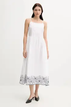 United Colors of Benetton rochie din bumbac culoarea alb, midi, evazati, 4KUSDV0B7 imagine