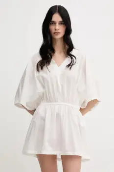 United Colors of Benetton rochie din bumbac culoarea bej, mini, evazati, 4OPJ5V02G imagine