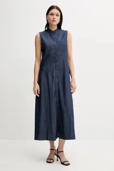 United Colors of Benetton rochie din bumbac culoarea bleumarin, maxi, evazati, 44KCDV0BH imagine