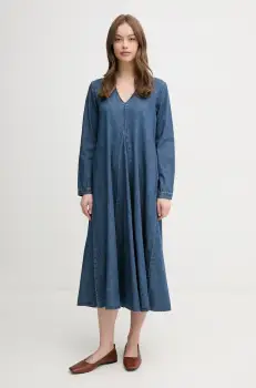 United Colors of Benetton rochie din bumbac culoarea bleumarin, midi, drept, 4RZKDV0AY imagine