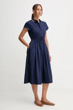 United Colors of Benetton rochie din bumbac culoarea bleumarin, midi, evazati, 49WNDV0BV imagine