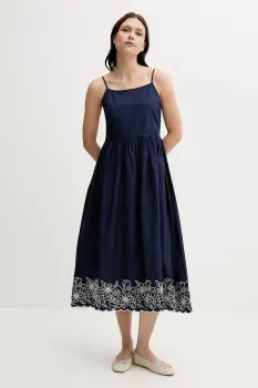 United Colors of Benetton rochie din bumbac culoarea bleumarin, midi, evazati, 4KUSDV0B7 imagine