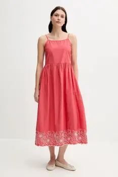 United Colors of Benetton rochie din bumbac culoarea roz, midi, evazati, 4KUSDV0B7 imagine