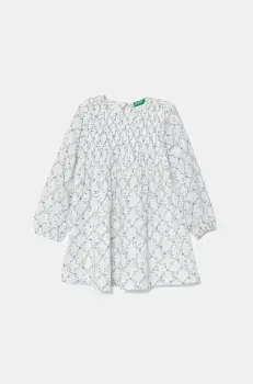 United Colors of Benetton rochie din bumbac pentru copii culoarea alb, midi, evazati, 40VFGV028 imagine