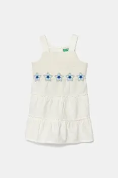 United Colors of Benetton rochie din bumbac pentru copii culoarea alb, midi, evazati, 47JKGV02F imagine