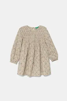 United Colors of Benetton rochie din bumbac pentru copii culoarea bej, midi, evazati, 40VFGV028 imagine
