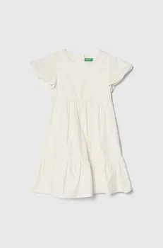 United Colors of Benetton rochie din bumbac pentru copii culoarea bej, midi, evazati imagine