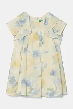 United Colors of Benetton rochie din bumbac pentru copii culoarea bej, mini, evazata, 4HYUGV02B imagine