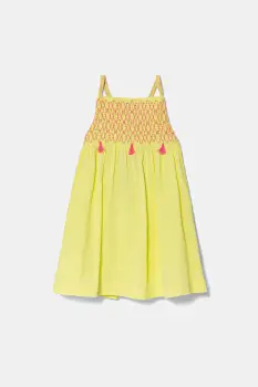 United Colors of Benetton rochie din bumbac pentru copii culoarea galben, mini, evazati, 4M6BGV02G imagine