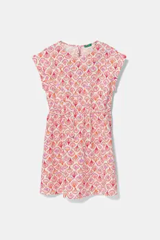 United Colors of Benetton rochie din bumbac pentru copii culoarea portocaliu, midi, evazati, 4MMDCV03F imagine