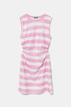 United Colors of Benetton rochie din bumbac pentru copii culoarea roz, mini, drept, 3SL3CV013 imagine
