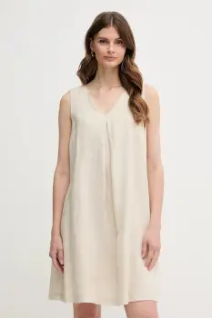 United Colors of Benetton rochie din in culoarea bej, mini, evazati, 4AGHDV0AX imagine