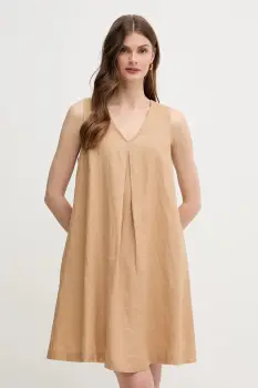 United Colors of Benetton rochie din in culoarea bej, mini, evazati, 4AGHDV0AX imagine