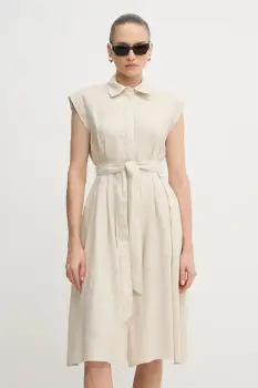 United Colors of Benetton rochie din in culoarea bej, mini, evazati, 4AGHDV0B1 imagine