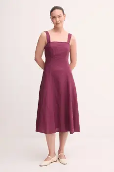 United Colors of Benetton rochie din in culoarea bordo, midi, evazati, 4AGHDV0AG imagine