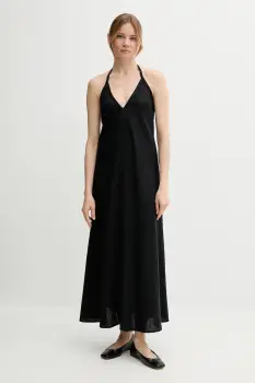 United Colors of Benetton rochie din in culoarea negru, maxi, evazati, 4AGHDV0BF imagine