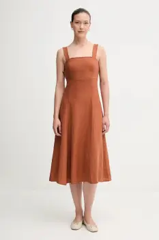 United Colors of Benetton rochie din in culoarea portocaliu, midi, evazati, 4AGHDV0AG imagine