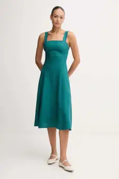 United Colors of Benetton rochie din in culoarea verde, midi, evazati, 4AGHDV0AG imagine