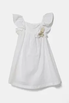 United Colors of Benetton rochie din in pentru copii culoarea alb, mini, evazati, 43WBGV026 imagine