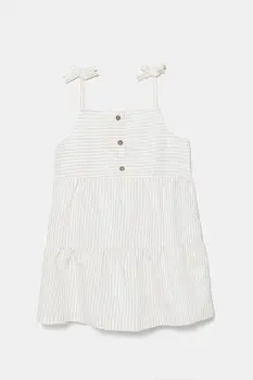 United Colors of Benetton rochie din in pentru copii culoarea bej, mini, evazati, 4Q1NGV025 imagine