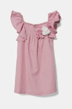 United Colors of Benetton rochie din in pentru copii culoarea roz, mini, evazati, 43WBGV026 imagine