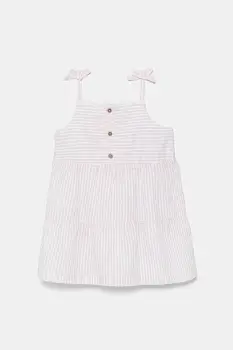 United Colors of Benetton rochie din in pentru copii culoarea roz, mini, evazati, 4Q1NGV025 imagine