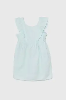 United Colors of Benetton rochie din in pentru copii culoarea turcoaz, mini, evazati imagine