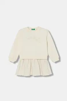 United Colors of Benetton rochie fete culoarea bej, midi, oversize, 345ZGV02L imagine