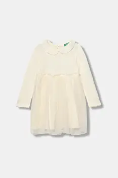 United Colors of Benetton rochie fete culoarea bej, mini, evazati, 4JACGV02J imagine