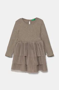 United Colors of Benetton rochie fete culoarea gri, midi, evazati, 4TQFGV022 imagine