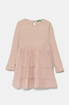 United Colors of Benetton rochie fete culoarea roz, midi, evazati, 4TQFGV022 imagine