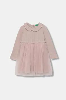 United Colors of Benetton rochie fete culoarea roz, mini, evazati, 4JACGV02J imagine
