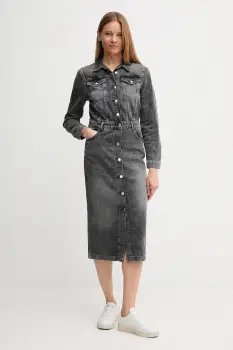 United Colors of Benetton rochie jeans culoarea gri, midi, drept, 4ZJADV0BU imagine