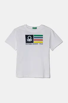 United Colors of Benetton tricou de bumbac pentru copii culoarea alb, cu imprimeu, 3I1XG10HT imagine