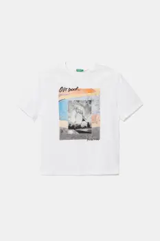 United Colors of Benetton tricou de bumbac pentru copii culoarea alb, cu imprimeu, 3SLUC10P8 imagine