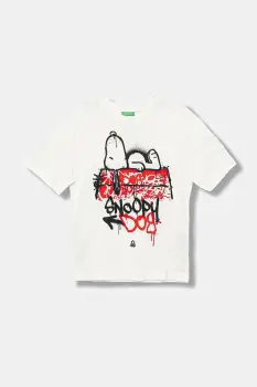 United Colors of Benetton tricou de bumbac pentru copii culoarea alb, cu imprimeu, 3X1SC10PN imagine