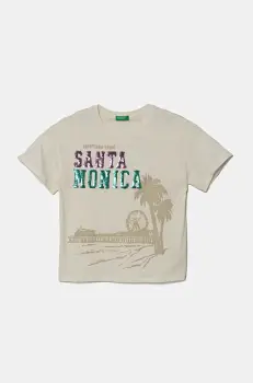 United Colors of Benetton tricou de bumbac pentru copii culoarea bej, 3I1XC10NY imagine