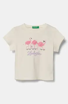 United Colors of Benetton tricou de bumbac pentru copii culoarea bej, 3I1XG10J1 imagine