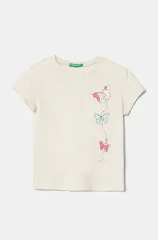 United Colors of Benetton tricou de bumbac pentru copii culoarea bej, 3I1XG10J2 imagine