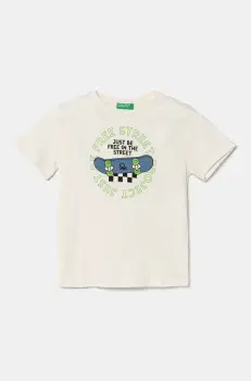 United Colors of Benetton tricou de bumbac pentru copii culoarea bej, cu imprimeu, 3I1XG10IJ imagine