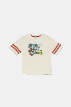 United Colors of Benetton tricou de bumbac pentru copii culoarea bej, cu imprimeu, 3I1XG10IM imagine