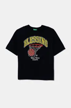 United Colors of Benetton tricou de bumbac pentru copii culoarea bleumarin, cu imprimeu, 3I1XC10O4 imagine