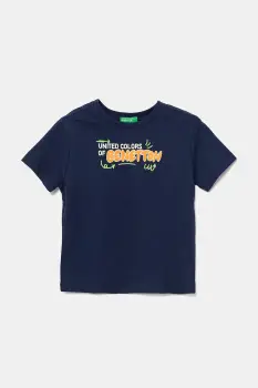 United Colors of Benetton tricou de bumbac pentru copii culoarea bleumarin, cu imprimeu, 3I1XG10JO imagine